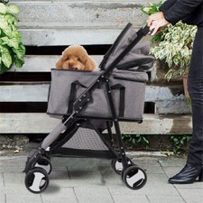 Grey Dog Stroller 3-in-1 Folding Pet Stroller Carrier Trolley One-Button Switch