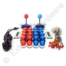 2 Player Arcade Control Kit - 2 Ball Top Joysticks, 20 LED Buttons Red / Blue