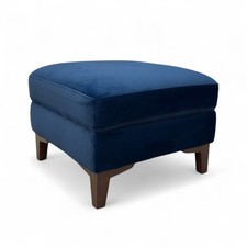 Fabb ‘Dillon’ Footstool Navy Blue Velvet Small Plush Upholstery Wooden Legs NEW