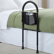 Safety bed rail mobility aid guard adjustable in height with storage pocket