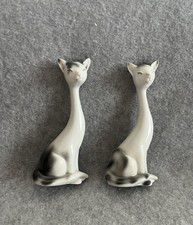 Pair 2x Vintage White Porcelain Josef Originals Siamese Cat Figurines