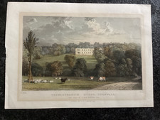 Trewarthenick House, Cornwall - antique engraving