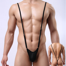 Men Adjustable Bodysuit V-shaped Thong Apparel - Black