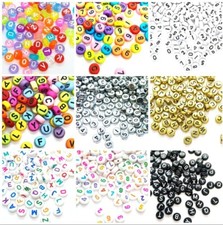 100pcs 7mm flat round alphabets / letters & numbers acrylic beads various styles