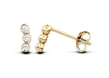 9ct Yellow Gold on Silver Simulated Diamond Triple Solitaire Drop Stud Earrings