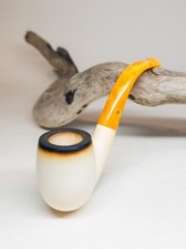 GREAT !!! VB MEERSCHAUM BLOCK WITH CASE HALF BENT BILLARD-- NEW--