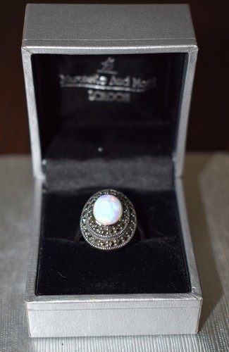 Oval white opal - opal, marcasite
