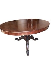 Antique Victorian Loo Mahogany Dining Tilt Top Table With Carved Base