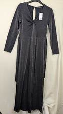 F&F ladies size 12 belted jumpsuit black glitter look long sleeve New