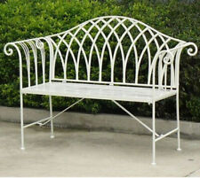 2 Seat Vintage Garden Bench - Wrought Iron, White Antique Finish, Easy Assembly