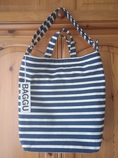 New Unisex Baggu Canvas Vertical Zip Tote Duck Bag In Navy Stripe