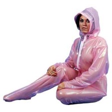 Wetlook PVC Perspective Hooded Jumpsuits Clear Long Pants See-through Catsuits 