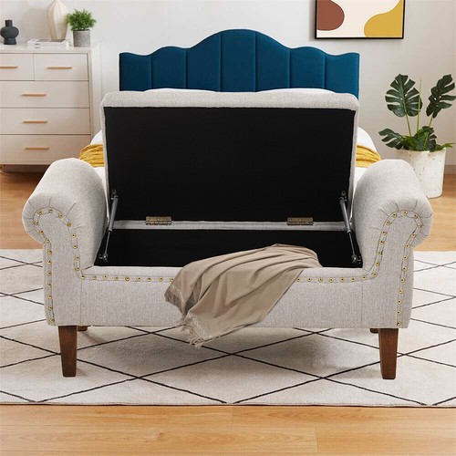 Linen fabric upholstered bench - linen,