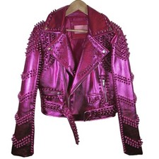 AZALEA WANG Pink SOFI-X Faux Vegan Leather Studded Moto Jacket S - New No Tags
