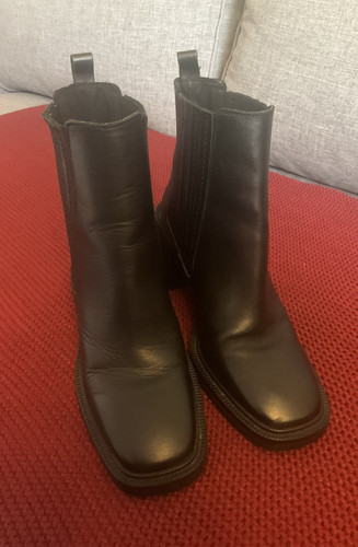 Mango black leather heeled - black,