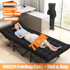 Adults Folding Sleeping Bed Guest Bed Outdoor Camping Cots w/ Mat 190cm Black
