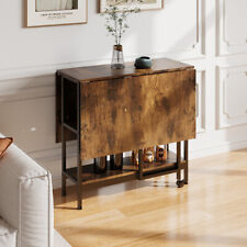 Vintage Rustic Wood Drop Leaf Dining Table Extendable Kitchen Table with Shelves