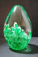 Green Glass Paperweight with a Shamrock Inclusion 7 Cm Tall