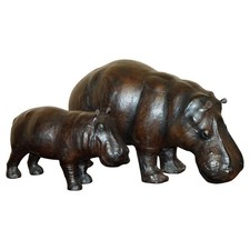 PAIR OF LIBERTY'S OMERSA MOTHER & CALF LEATHER HIPPOPOTAMUS FOOTSTOOL HIPPO'S