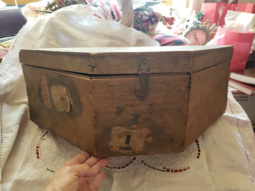 Antique wooden bicorn hat box - wooden,
