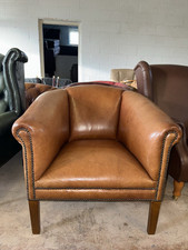 Tan Brown Real Leather Tub Chair