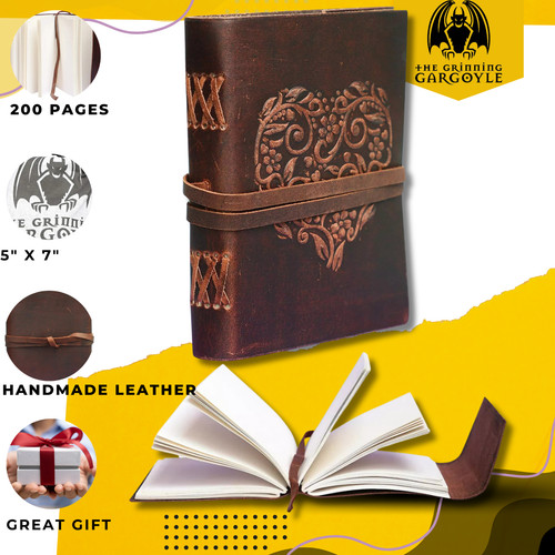 Leather heart notebook journal - leather,