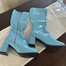 New Blue GoGo knee high boots Side Zipper High Heel Women size 10 costume 