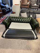 Chesterfield Green Real Leather Two Seater Sofa Pull Out Sofa Bed