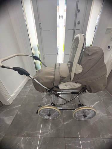 Beige white single pram - beige,