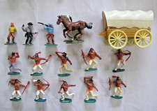 Vintage 1970s made in Hong Kong 1/32  Toy COWBOYS & INDIANS + Blue Box Wagon