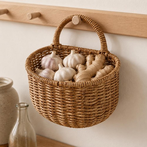 Wicker wall basket tan brown - wicker,
