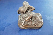 HEREDITIES BRONZE RESIN BOY WITH DOG FIGURINE - REDUCING PRIVATE COLLECTION