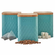 Tea Coffee Sugar Canister 3-Piece Square Kitchen Storage Bin Jar Set 5 Colours