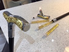Walking Stick Gadget Stick Silver /Gold Coloured Derby Handle Lighter Flasks