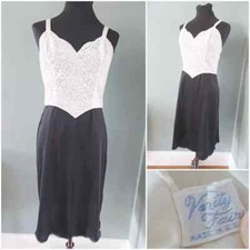 Vintage Full Slip Petticoat 1950s Vanity Fair Black Nylon Ivory Lace Ladies 34"