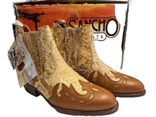 Cowboy Boots Sancho Ankle Leather Tan Python Snake Skin Western size 6/40 SALE