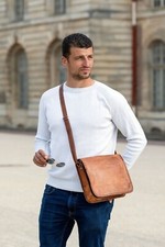 Borsa a tracolla da uomo in vera pelle vintage per laptop messenger fatta a mano