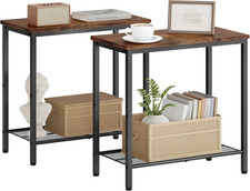 2 Tier End Table, Sofa Side Table, Narrow Side Table with Storage, Slim Nightsta