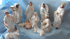 Nativity set of 11 figures 8.5" tallest. Hand painted resin