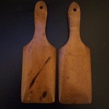 Vintage Pair  Of Butter Pats Paddles Ribbed Ridged 25 cm Wooden