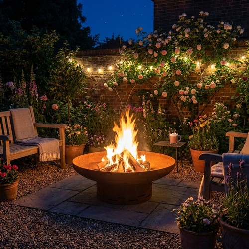 Large metal garden fire pit - garden,