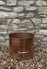 Vintage Copper & Brass Bucket log Coal Scuttle Fireplace Log burner LARGE