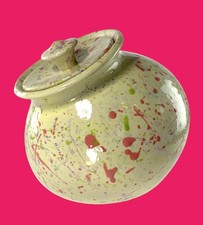 Vintage Splatterware Cookie Jar Yellow Pink Green Ceramic Canister