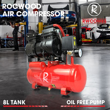 Air Compressor RocwooD Electric 8L Litre 550w Silent Oil Free 8bar 116psi