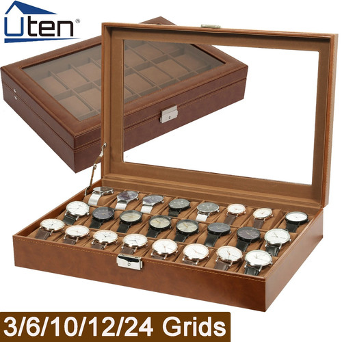 Grids brown leather - brown, watch