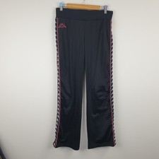 Kappa Tracksuit Bottoms Womens Medium Black Taped Leg Logo Drawstring Straight