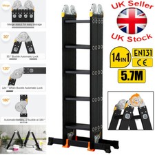 Heavy Duty 5.7M 14 IN 1 Combination Multi-Purpose Aluminium Folding Ladder Black