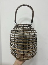 Large Vintage Wicker Rattan LANTERN candle holder Indoor Outdoor Hurricane