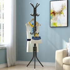 Coat Rack Standing Metal Hat Hanger 12 Hook for Jacket Umbrella Tree Stand Black