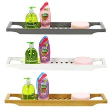 Bamboo Bath Tub Caddy Rack Wooden Bathroom Shelf Storage Caddy Organiser Tray